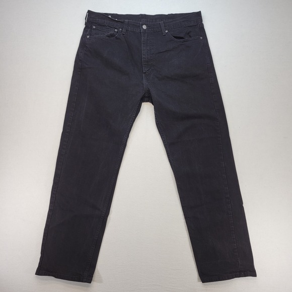 Levis 505 Jeans Mens 38x32 Black Regular Straight Mid Rise‎ Dark Wash Denim - Picture 1 of 11